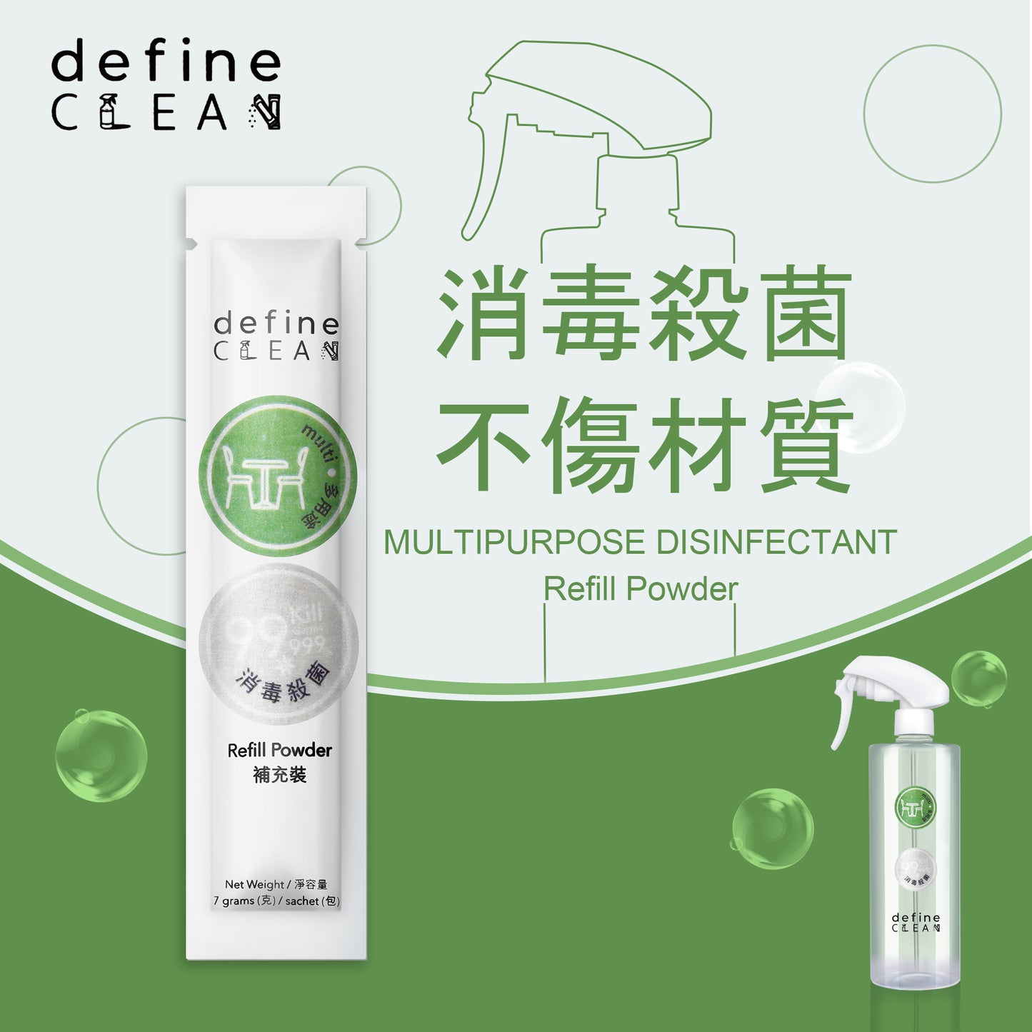 define CLEAN 多用途消毒劑(粉狀補充裝) 7g